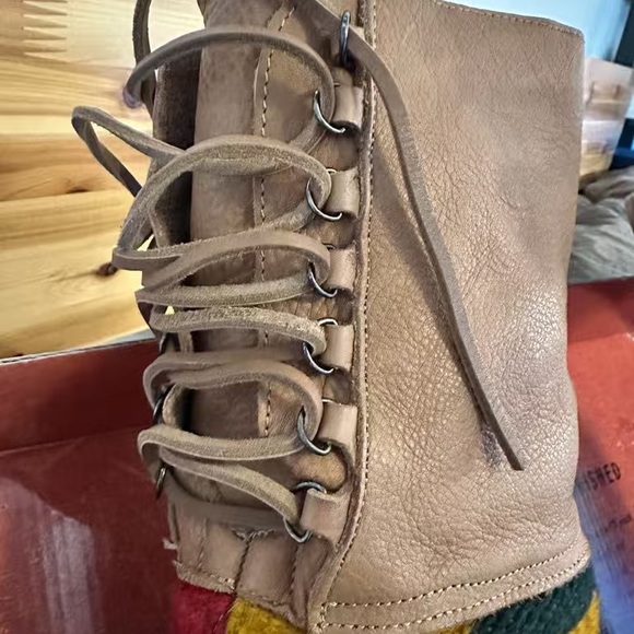 Freebird Brown Leather Boots with Green and Yellow Knit Accents - Picture 3 of 7